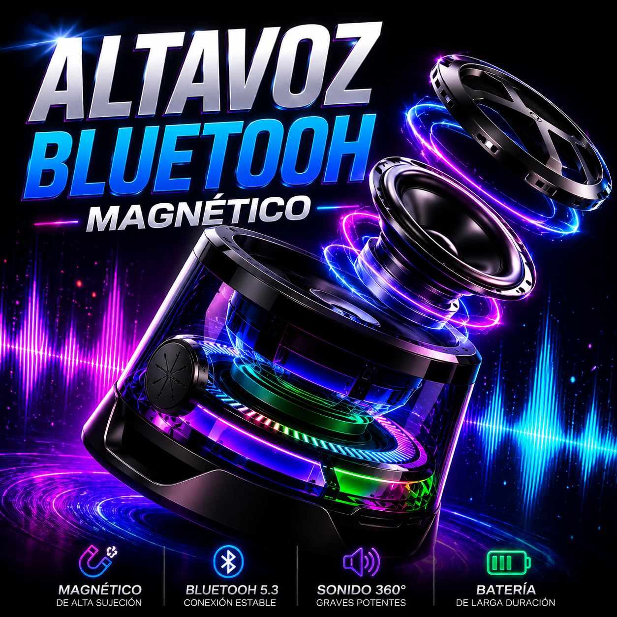 🚀 EL ALTAVOZ CYBER QUE TODOS QUIEREN ESTE 2026 - Altavoz Bluetooth magnético multifuncional