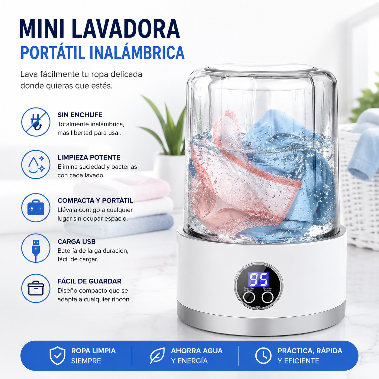 Mini Lavadora Portátil Inalámbrica | Lava en Minutos Donde Quieras