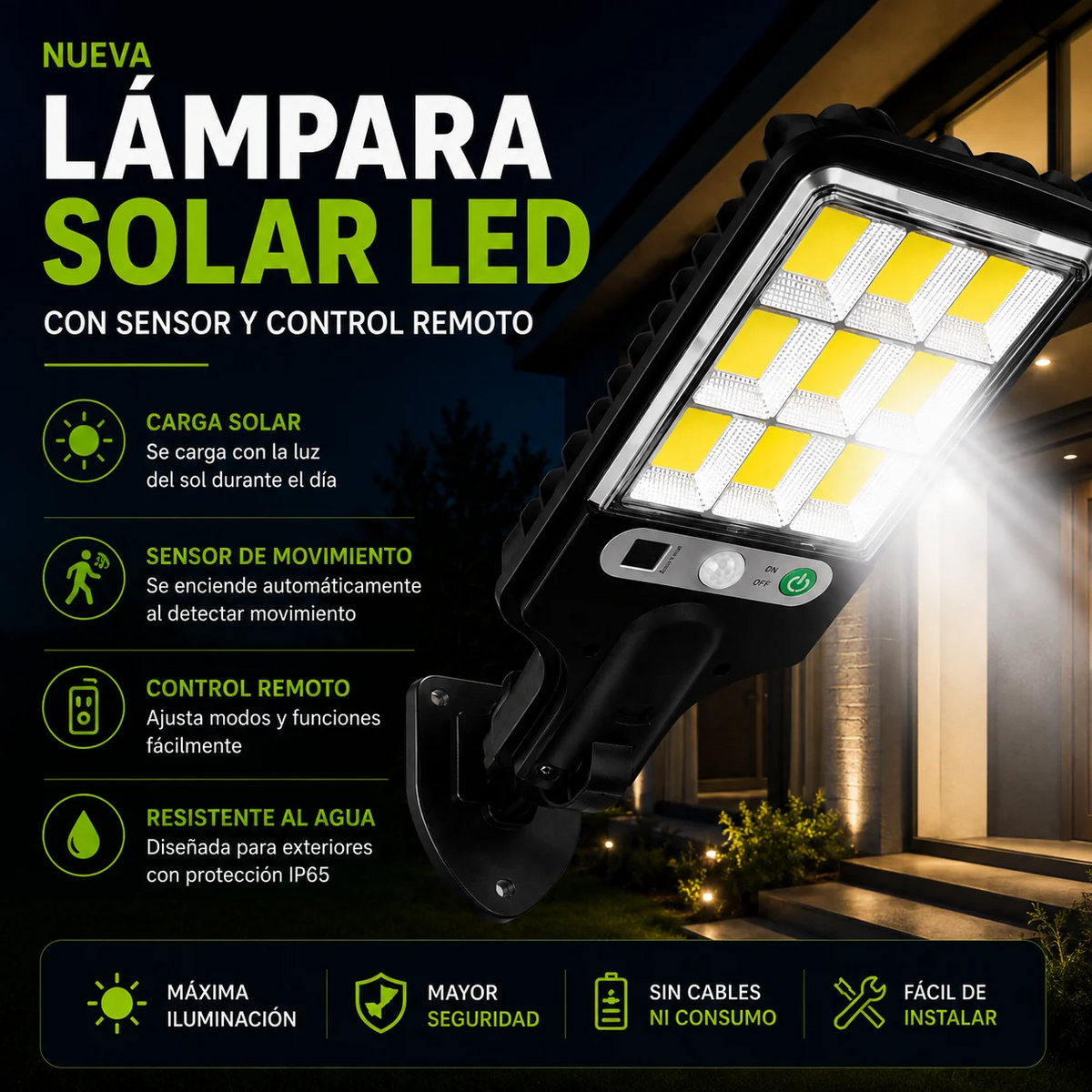 AHORRA HASTA 72% DE ENERGÍA - SUNLIGHT - Foco Mini Solar Para Exteriores