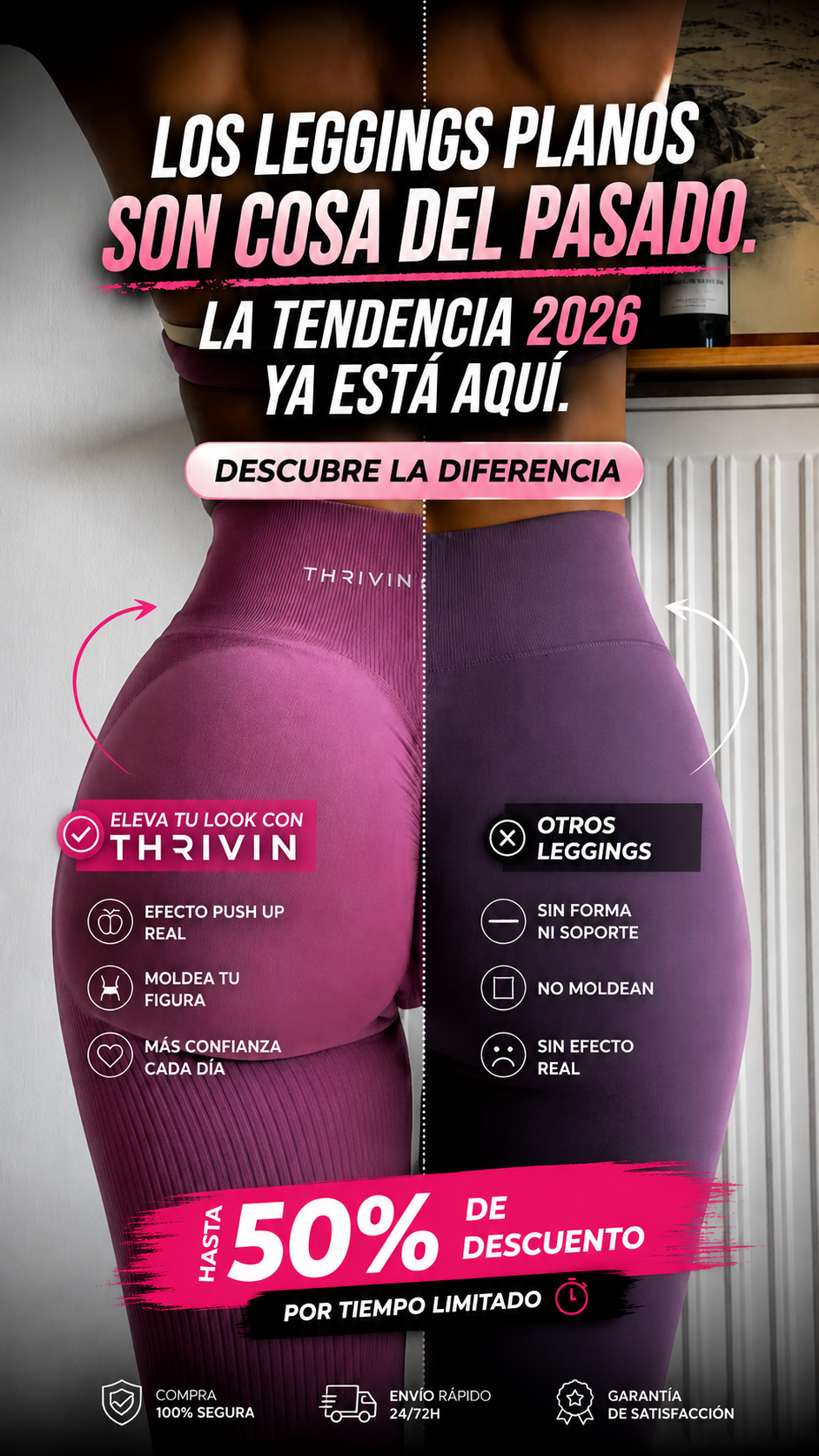 Leggings Corto Elástico Push Up rojo talla unica